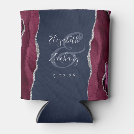 Burgundy Agate Silver Navy Blue Wedding Dosenkühler (Vorderseite)