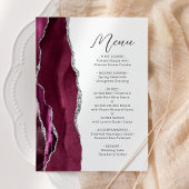 Burgundy Agate Silver Script Wedding Menükarte