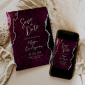 Burgundy Agate Silver Script Wedding Save the Date Einladung