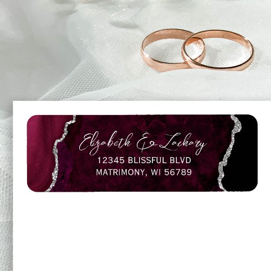 Burgundy Agate Silver Wedding Return Address