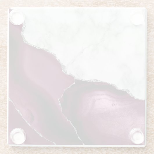 Burgundy Agate White Marble Silver Glitzer Glasuntersetzer (Rückseite)