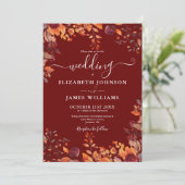 Burgundy All In One Autumn Fall Floral Wedding Einladung (Stehend Vorderseite)