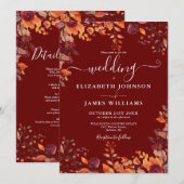 Burgundy All In One Autumn Fall Floral Wedding Einladung (Vorne/Hinten)