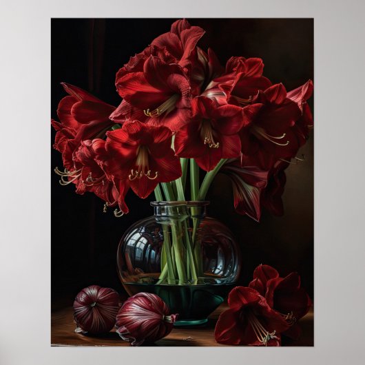Burgundy Amaryllis Blume Art Print Poster (Vorne)