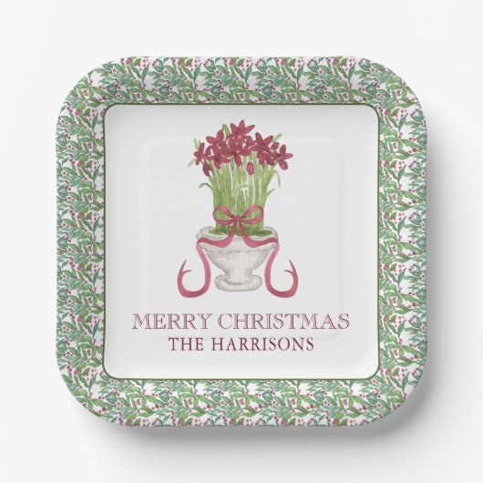 Burgundy Amaryllis Weihnachten Pappteller (Vorderseite)
