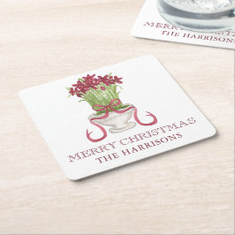 Burgundy Amaryllis Weihnachten Rechteckiger Pappuntersetzer