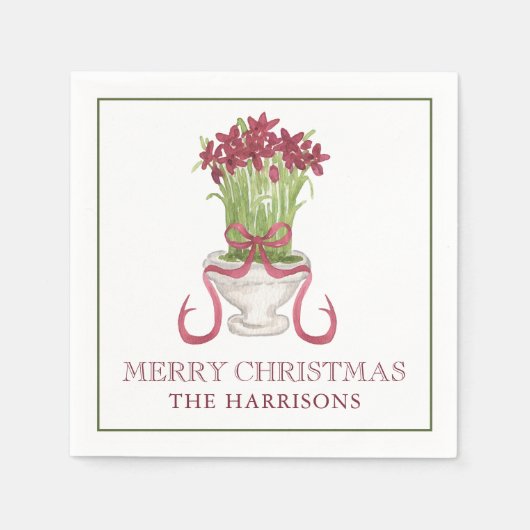 Burgundy Amaryllis Weihnachten Serviette (Vorderseite)