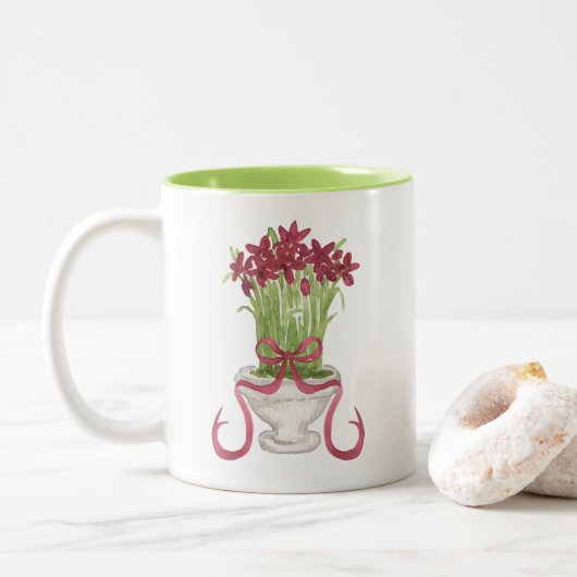 Burgundy Amaryllis Weihnachten Zweifarbige Tasse (Mit Donut)