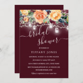 Burgundy Amber Floral Rustic Wood Brautparty Einladung (Vorne/Hinten)