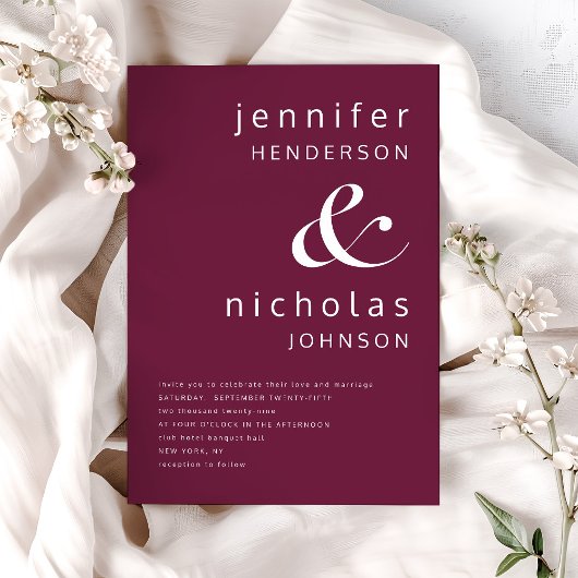 Burgundy Amperand Minimalistisch Typografy Wedding Einladung