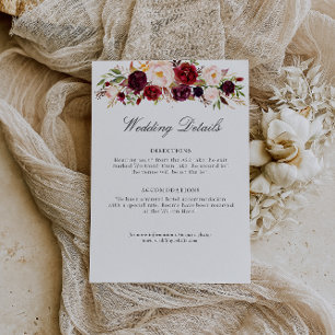 burgundy and blush floral wedding details card begleitkarte
