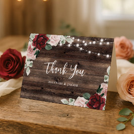 Burgundy and Blush Rustic Wedding Thank You Card Dankeskarte