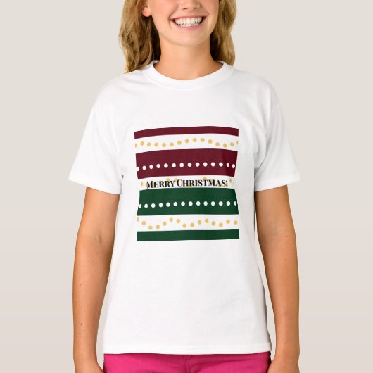 Burgundy and Emerald Golden Polka Dots Christmas T-Shirt (Vorderseite)