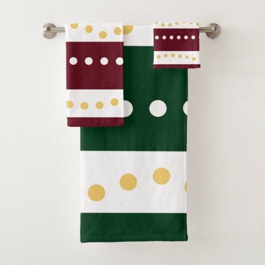 Burgundy and Emerald Stripes Polka Dots Christmas Badhandtuch Set (Insitu)
