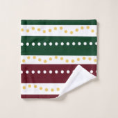 Burgundy and Emerald Stripes Polka Dots Christmas Badhandtuch Set (Waschlappen)