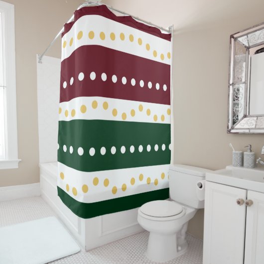 Burgundy and Emerald Stripes Polka Dots Christmas Duschvorhang (Beispiel)