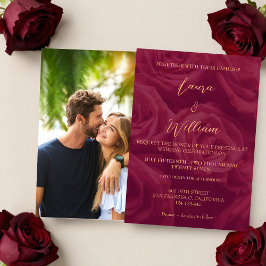 Burgundy and gold elegant picture wedding  einladung