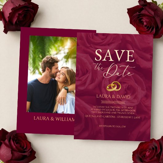 Burgundy and gold elegant save the date wedding   einladung