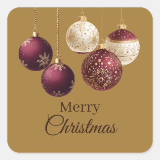 Burgundy and gold faux glitter quadratischer aufkleber