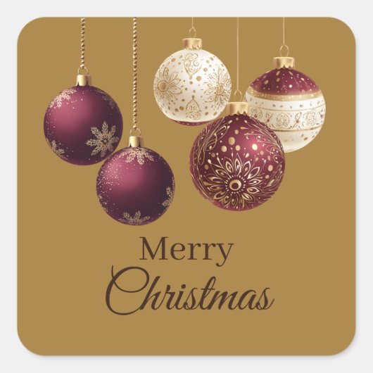 Burgundy and gold faux glitter quadratischer aufkleber (Vorderseite)