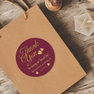 Burgundy And Gold Thank You Wedding Party Favor Runder Aufkleber