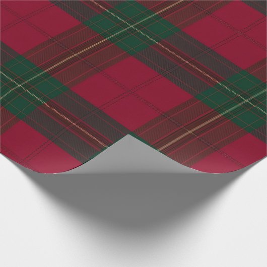 Burgundy and Green Plaid Tartan Wrapping Paper Geschenkpapier (Ecke)