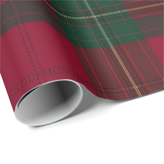 Burgundy and Green Plaid Tartan Wrapping Paper Geschenkpapier (Rolleneckpunkt)