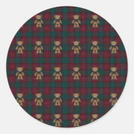 Burgundy and Green Teddy Tartan Tissue Paper Runder Aufkleber
