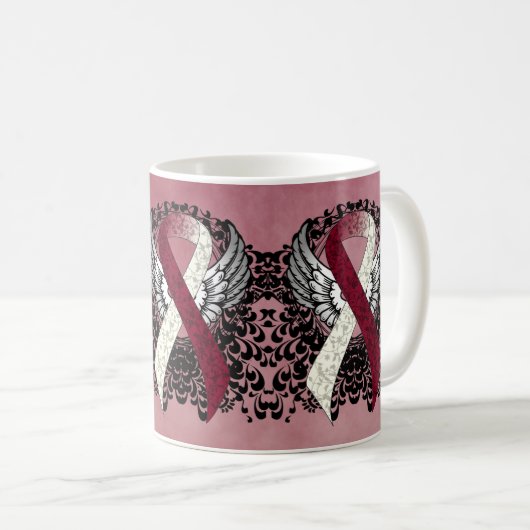 Burgundy and Ivory Ribbon with Wings Coffee Mug Kaffeetasse (VorderseiteRechts)