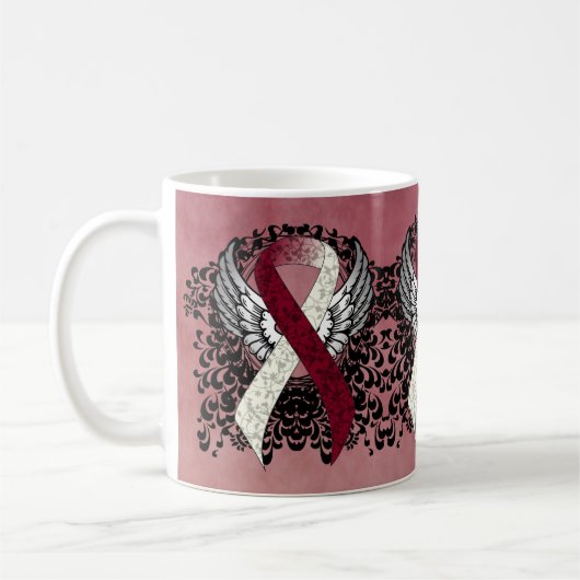 Burgundy and Ivory Ribbon with Wings Coffee Mug Kaffeetasse (Links)