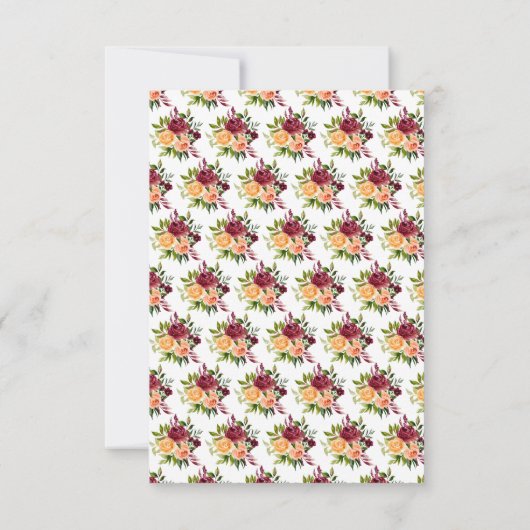 Burgundy and Orange Flowers Wedding RSVP Karte (Rückseite)