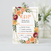 Burgundy and Orange Flowers Wedding RSVP Karte (Stehend Vorderseite)