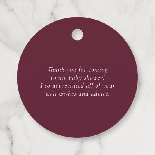 Burgundy and Peach Blume Kinderdusche Vielen Dank Geschenkanhänger (Rückseite)