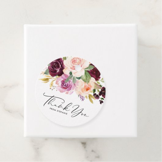 Burgundy and Peach Blume Kinderdusche Vielen Dank Geschenkanhänger (Beispiel)