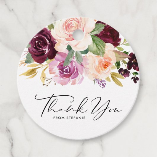 Burgundy and Peach Blume Kinderdusche Vielen Dank Geschenkanhänger (Vorderseite)