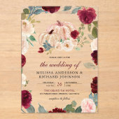 Burgundy and Peach Floral Pumpkin Wedding Acryleinladungen (Vorderseite)