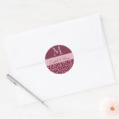 BURGUNDY and PINK Damask Wedgram Runder Aufkleber (Umschlag)