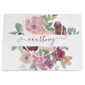 Burgundy and pink watercolor floral personalized  große geschenktüte (Vorderseite)