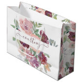 Burgundy and pink watercolor floral personalized  große geschenktüte (Vorderseite Schrägansicht)