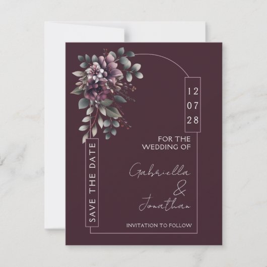 Burgundy and Sage Arch Save the Date | Invitation Einladung (Vorderseite)