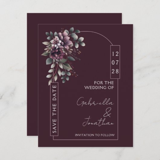 Burgundy and Sage Arch Save the Date | Invitation Einladung (Vorne/Hinten)