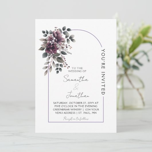 Burgundy and Sage Arch Wedding | Invi Einladung (Stehend Vorderseite)