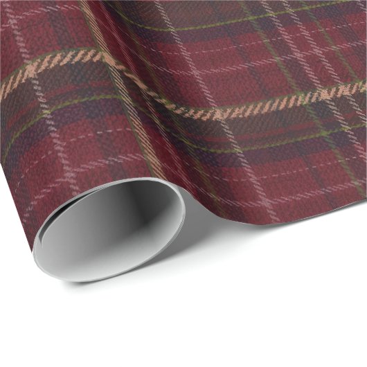 Burgundy and Tan Plaid Tartan Wrapping Paper  Geschenkpapier (Rolleneckpunkt)