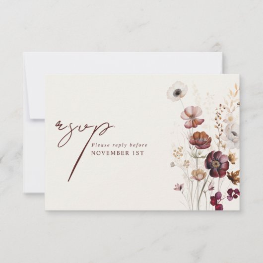 Burgundy Anemone Floral Wedding UAWG RSVP Karte (Vorderseite)