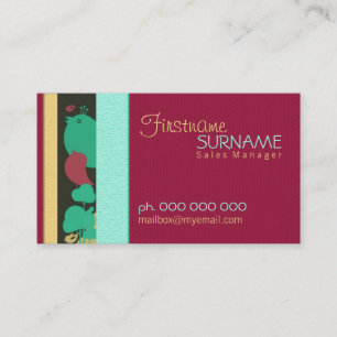 Burgundy Aqua Birdy Business Cards Visitenkarte