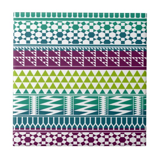 Burgundy Aqua Geometric Aztec Tribal Print Pattern Fliese (Vorderseite)