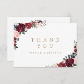 Burgundy Aquarell rustic boho floral vielen Dank Dankeskarte (Vorne/Hinten)