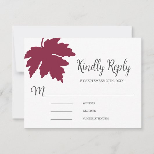 Burgundy Autum Maple Leaf Wedding RSVP Card (Vorderseite)