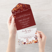 Burgundy Autumn Floral Fall In Love Wedding All In One Einladung (Abreißen)