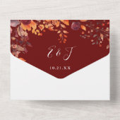 Burgundy Autumn Floral Fall In Love Wedding All In One Einladung (Rückseite)